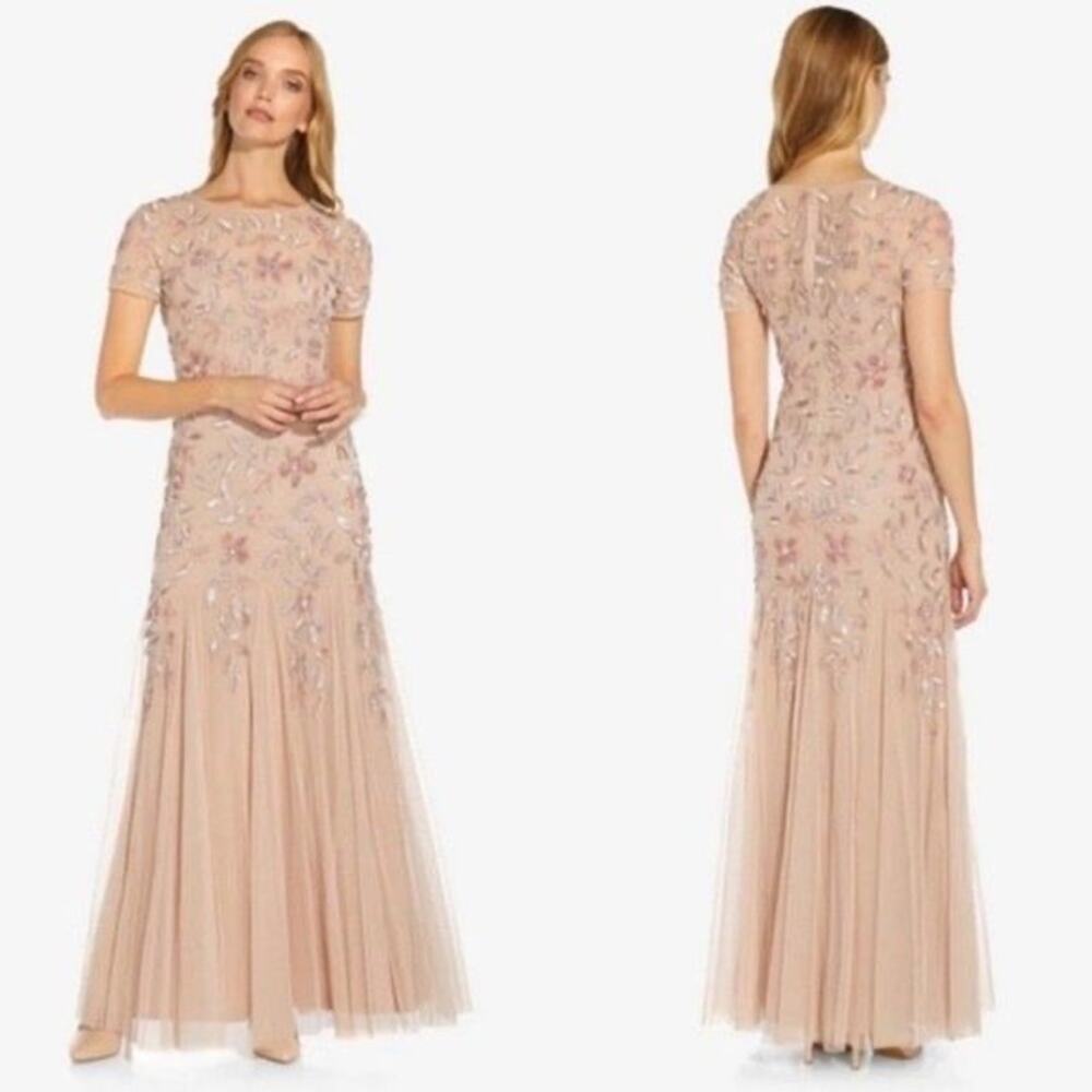 Adrianna Papell Embellished Maxi Dress in Blush